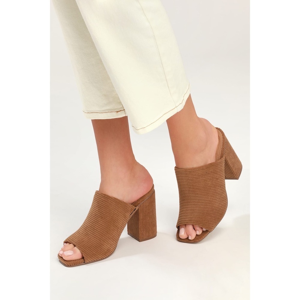 Lulus Raelynn Corduroy Peep-Toe Mules‎ Size 6.5